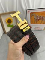 1:1  Hermes  Black Leather Belt  with Gold 'H' buckle Steel Buckle 3.5cm